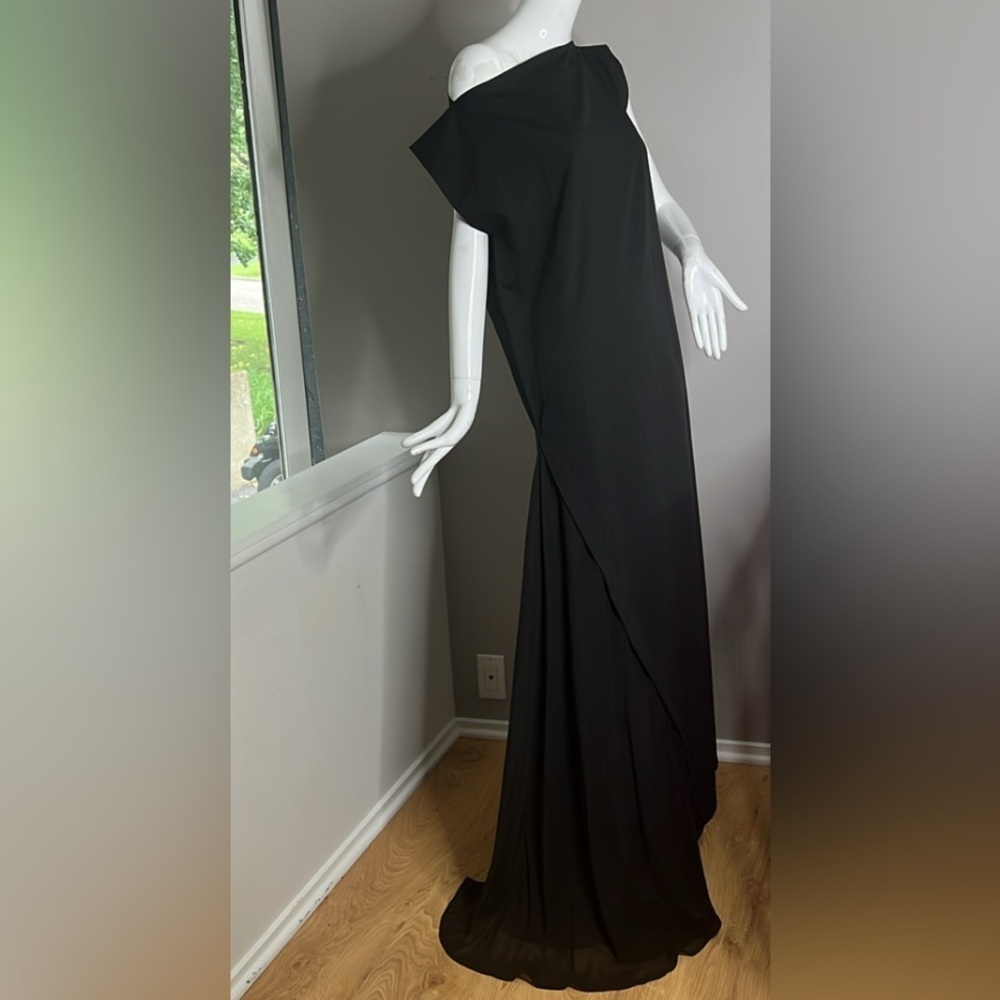 Adeptt Sz Large Long Asymmetrical Dress Gown Short Sleeve Side Cutaway Tail